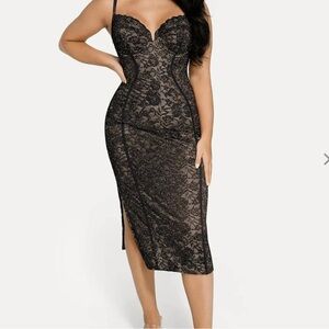 Elegant Black Lace Midi Dress